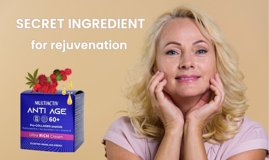 Text "Secret ingredient for rejuvenation", Anti Age Ultra Rich Cream