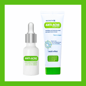 Anti Acne set koji sadrži Anti Acne serum za bubuljice i Anti Acne matirajuću kremu za kožu sklonu bubuljicama i mitiserima