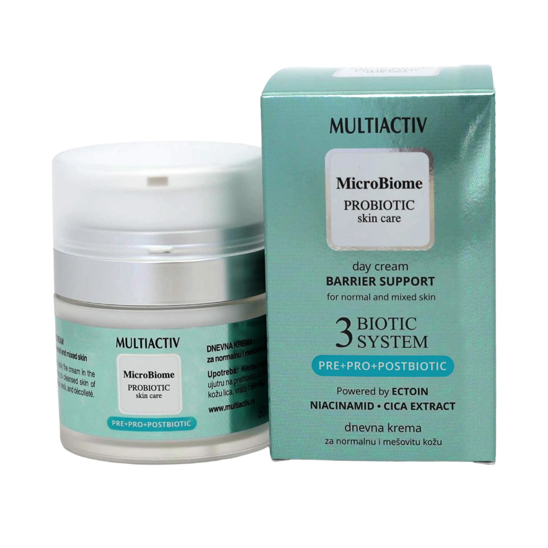 MicroBiome PROBIOTIC Skin Care gel krema za normalnu i mešovitu kožu Lagana gel krema za hidrataciju i balans kože Dnevna krema za lice kao podloga za šminku Krema sa 3 BIOTIC SYSTEM kompleksom Gel krema za umirenje i jačanje kožne barijere MicroBiome probiotička krema za svakodnevnu negu kože